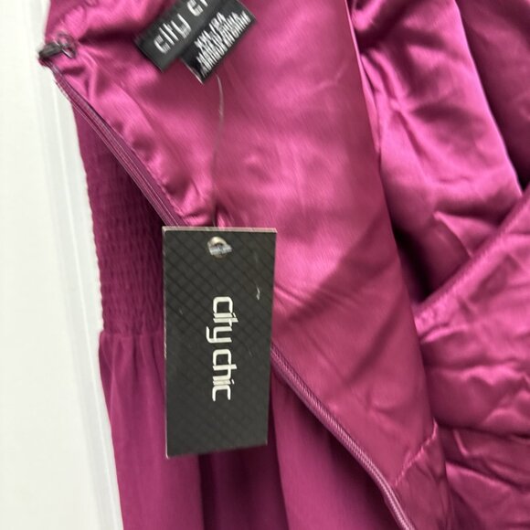 City Chic Plus Size 2X 24 Magenta Off Shouder Midi Cocktail Dress Ripple Love - Picture 9 of 10